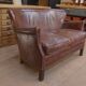 Small Vintage Bench Sofa Studded Leather Sofa 1970s