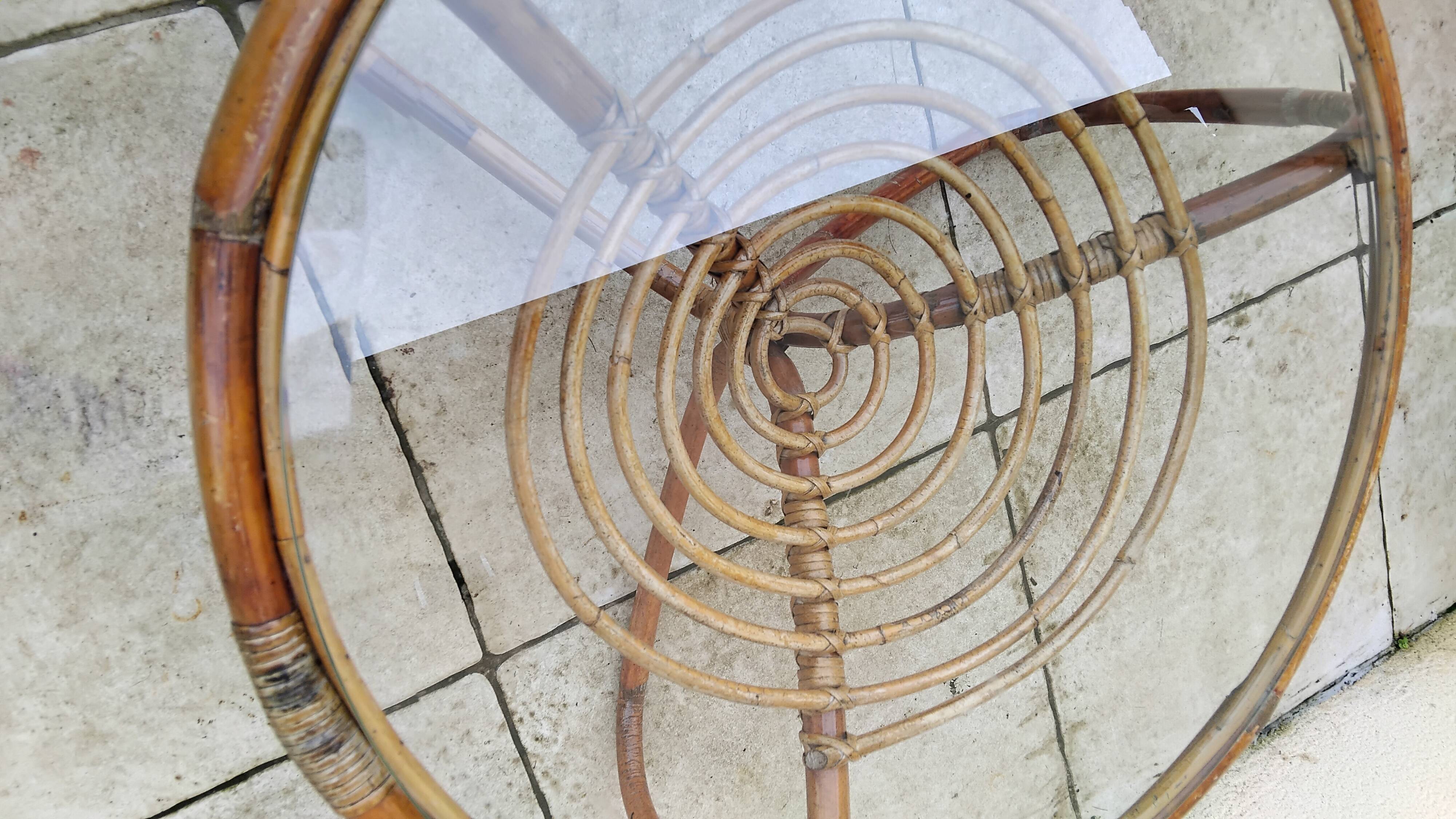 Vintage wicker and glass coffee table