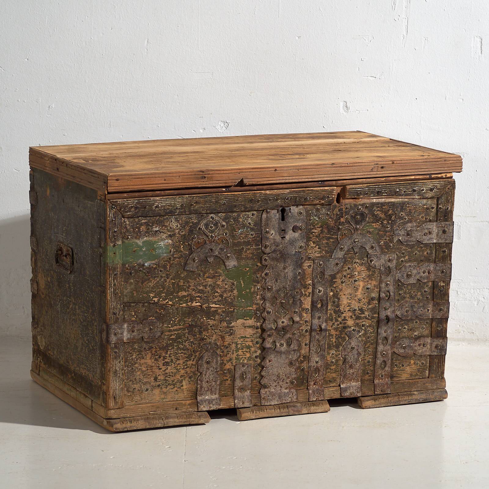 Antique olive green patinated chest (c.1920) #53
