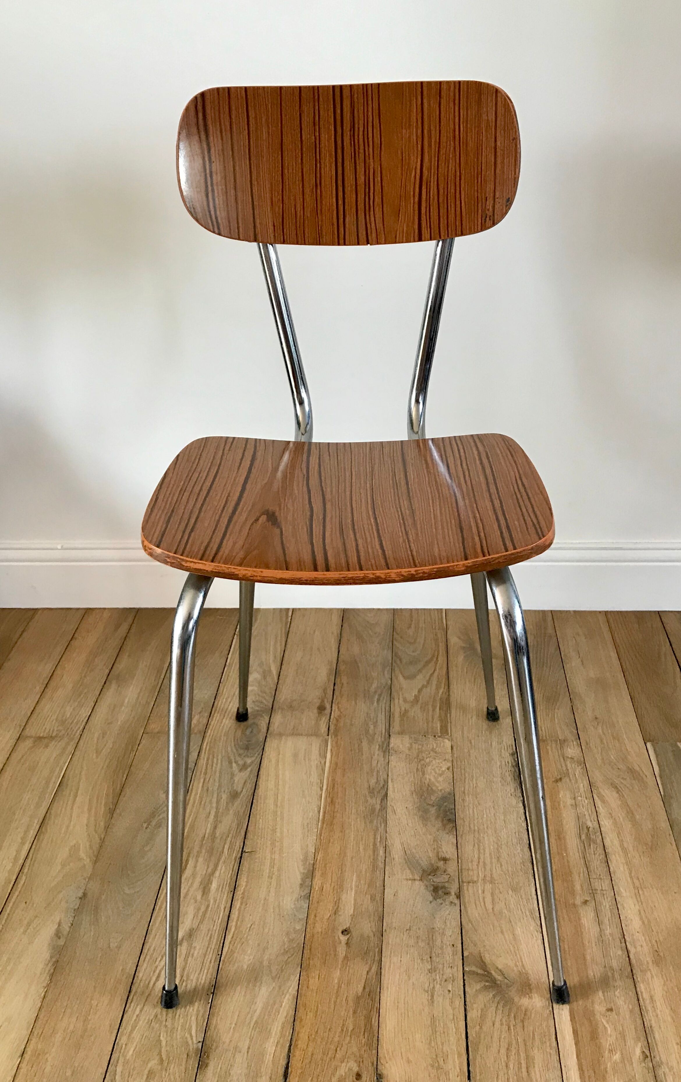 Light brown formica chair and brown tower 70s
