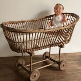 Antique toy, wicker doll cradle