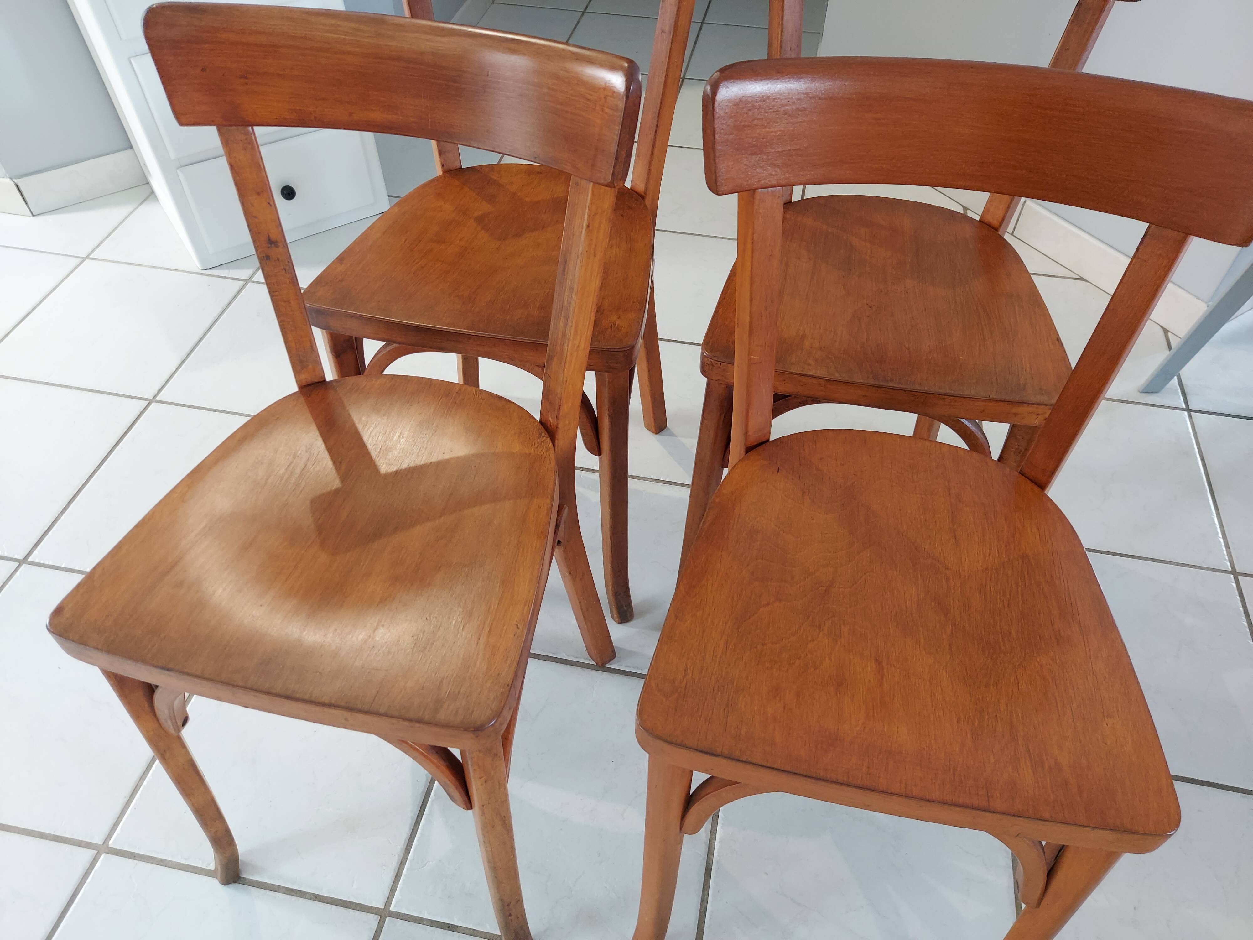 Suite of 4 chairs by Bistrot Baumann vintage 1960s