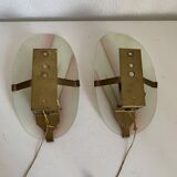 Pair of vintage 1960s opaline brass petal wall lights - 21 cm