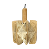 Hanging lamp in wood and threads of the 70