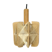 Hanging lamp in wood and threads of the 70