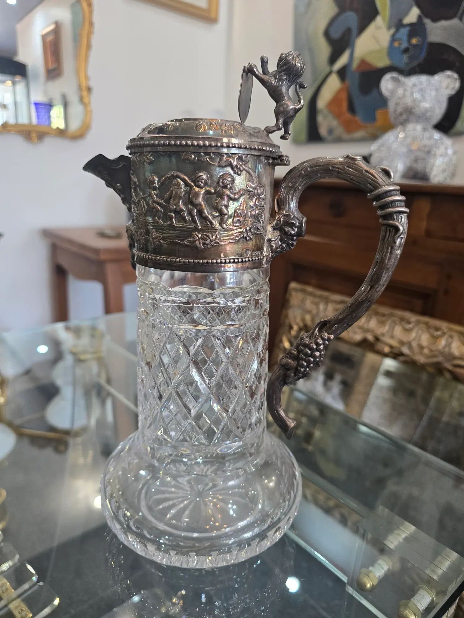 Important cut crystal wine carafe and solid silver 925/1000, Topázio house.