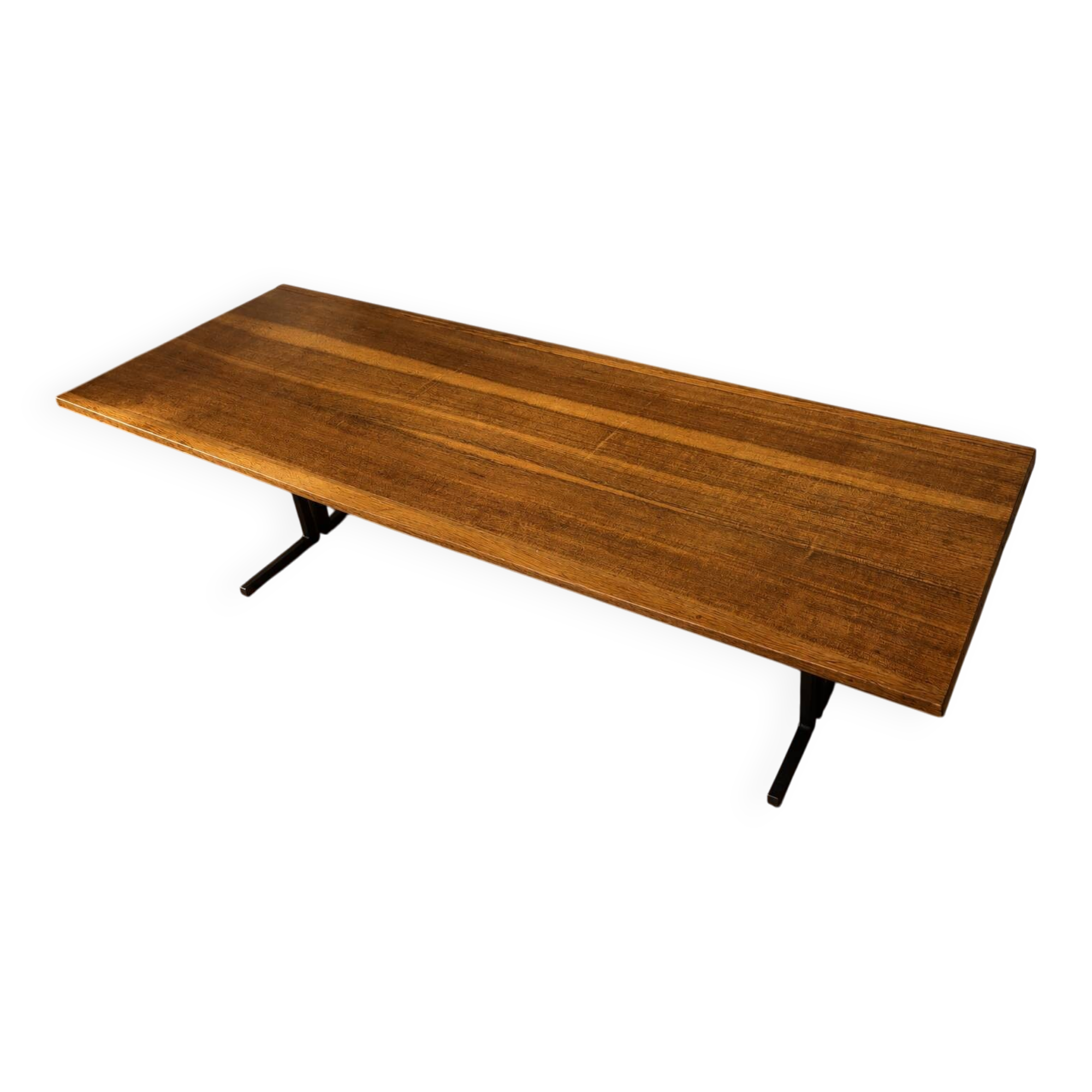 Vintage rectangular coffee table with a wooden top and black metal base, 1960s.