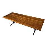 Table basse rectangulaire vintage avec plateau en bois et base en métal noir, années 1960