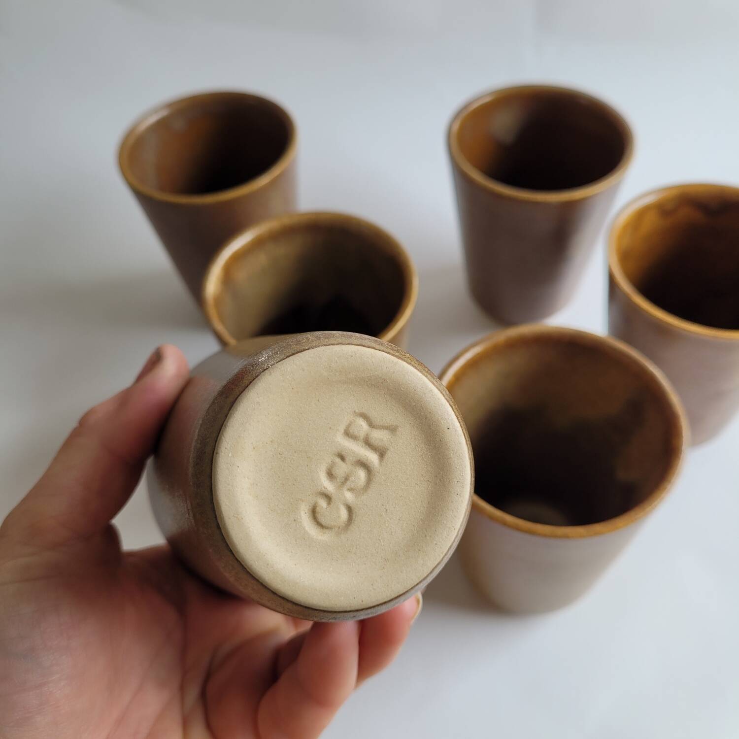 Set of 6 Digoin stoneware tumblers / cups