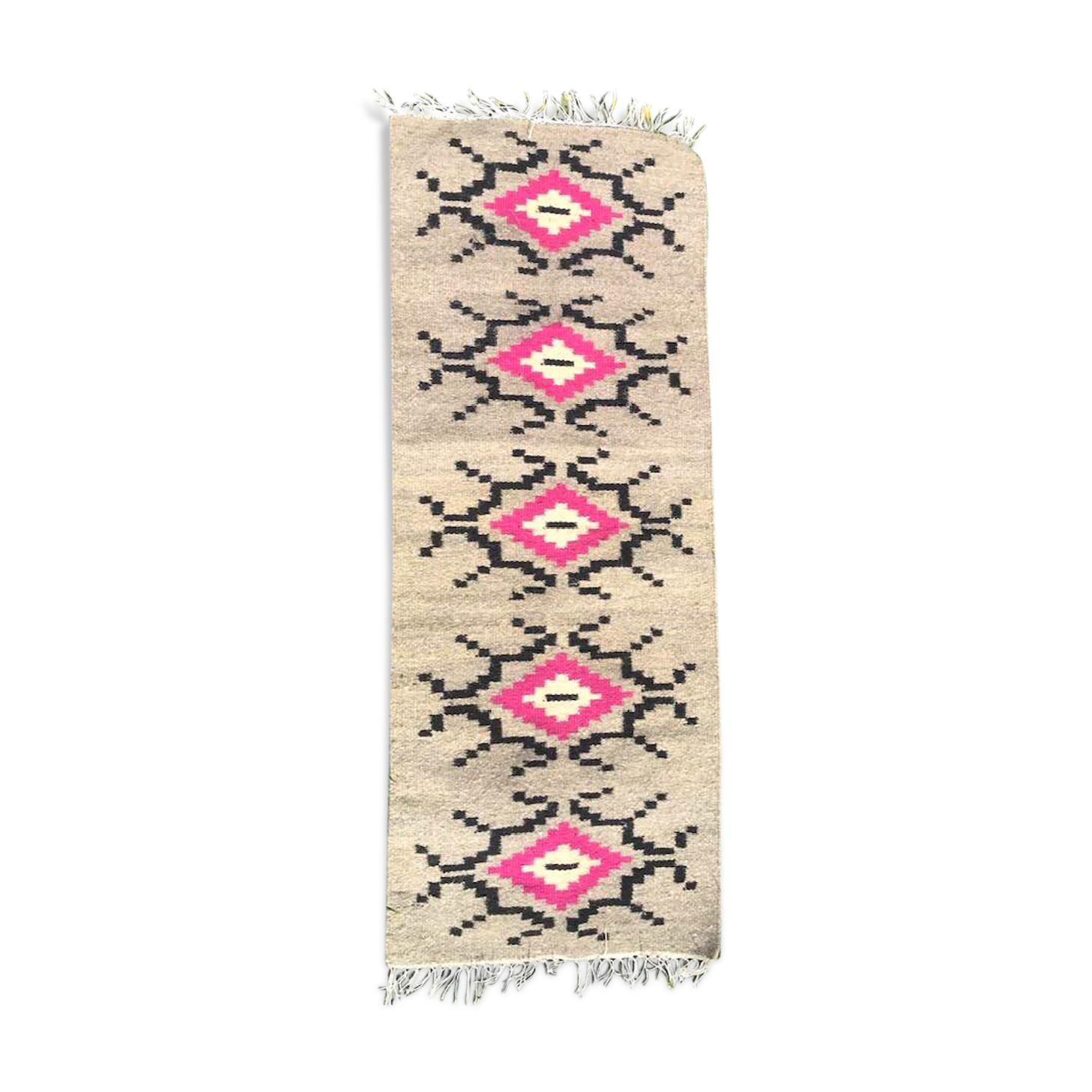 Pink white grey carpet wool hall hand made kilim 150x60cm