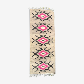 Tapis gris rose blanc kilim fait main laine couloir 150x60cm