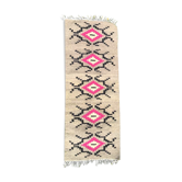 Pink white grey carpet wool hall hand made kilim 150x60cm