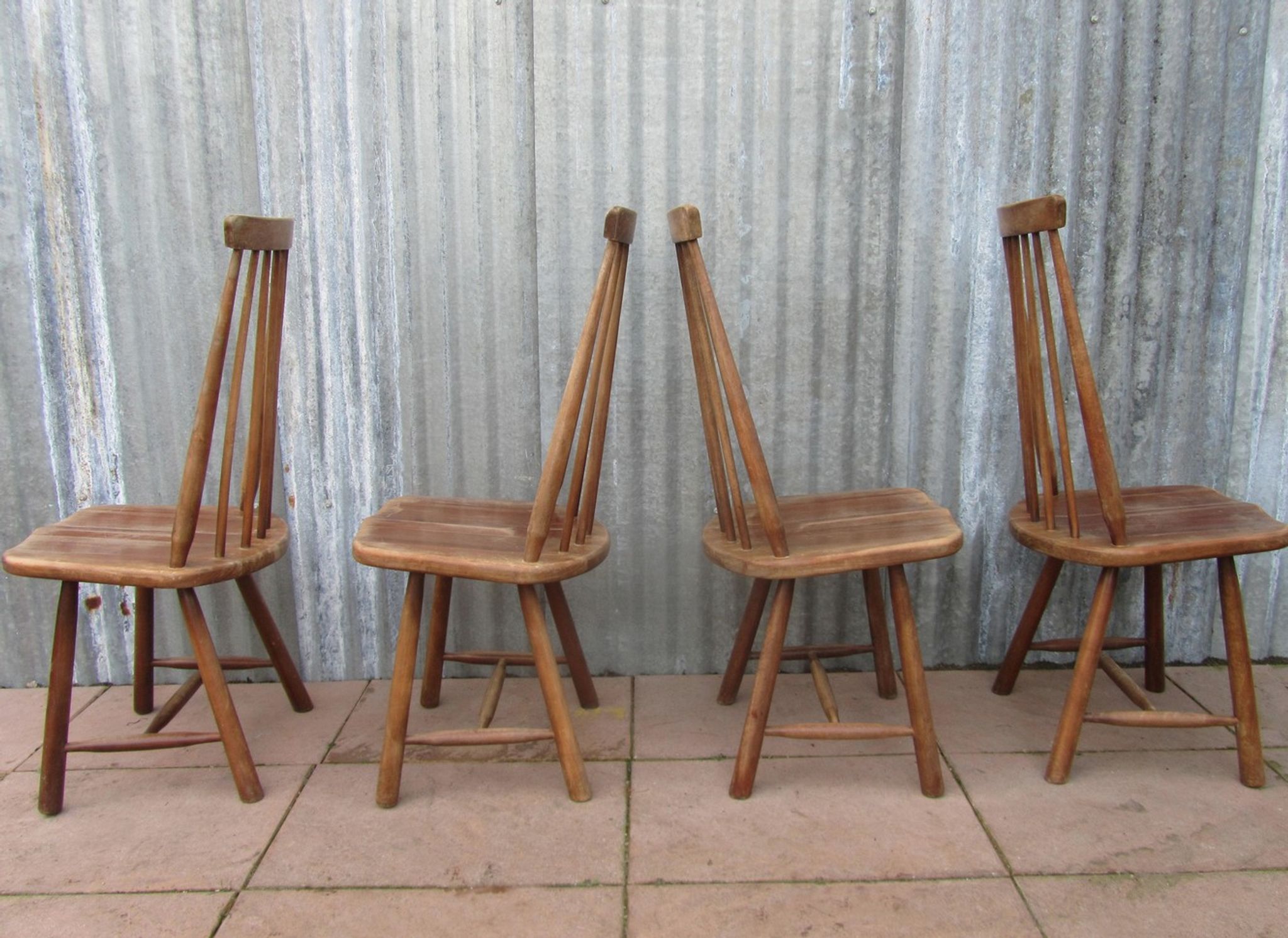 Scandinavian solid wooden high back spindle chairs, set of 4