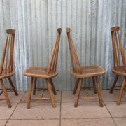 Scandinavian solid wooden high back spindle chairs, set of 4