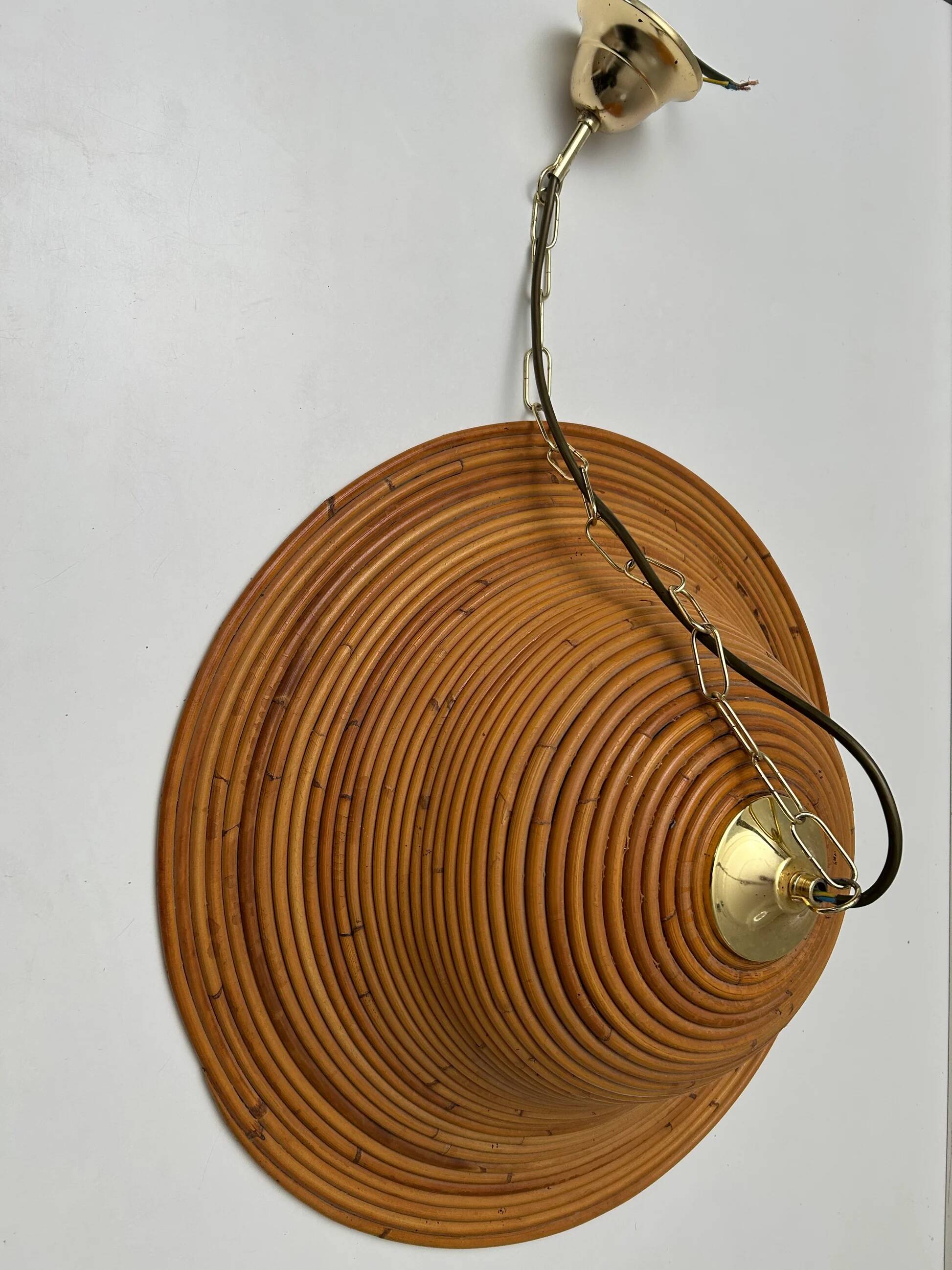 Bell-shaped reed suspension, in the style of Vivai Del Sud, Italy, 1960s.