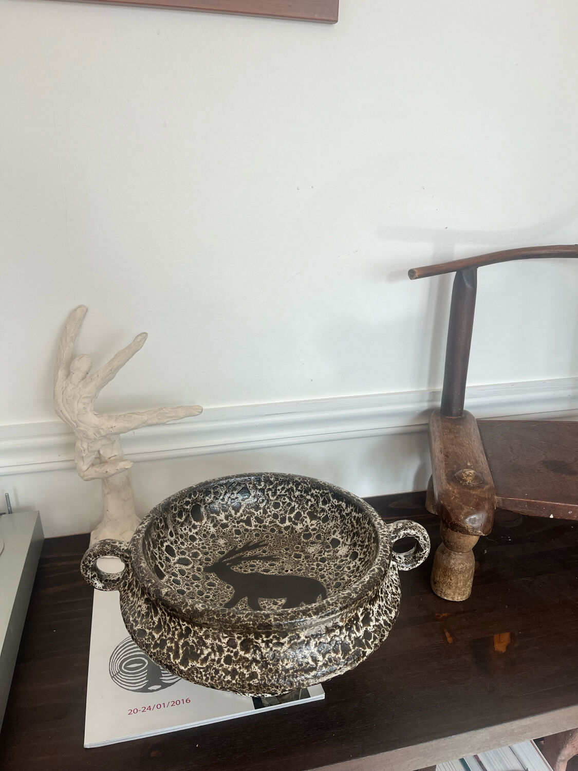 Footed bowl fat lava rock decor 1970