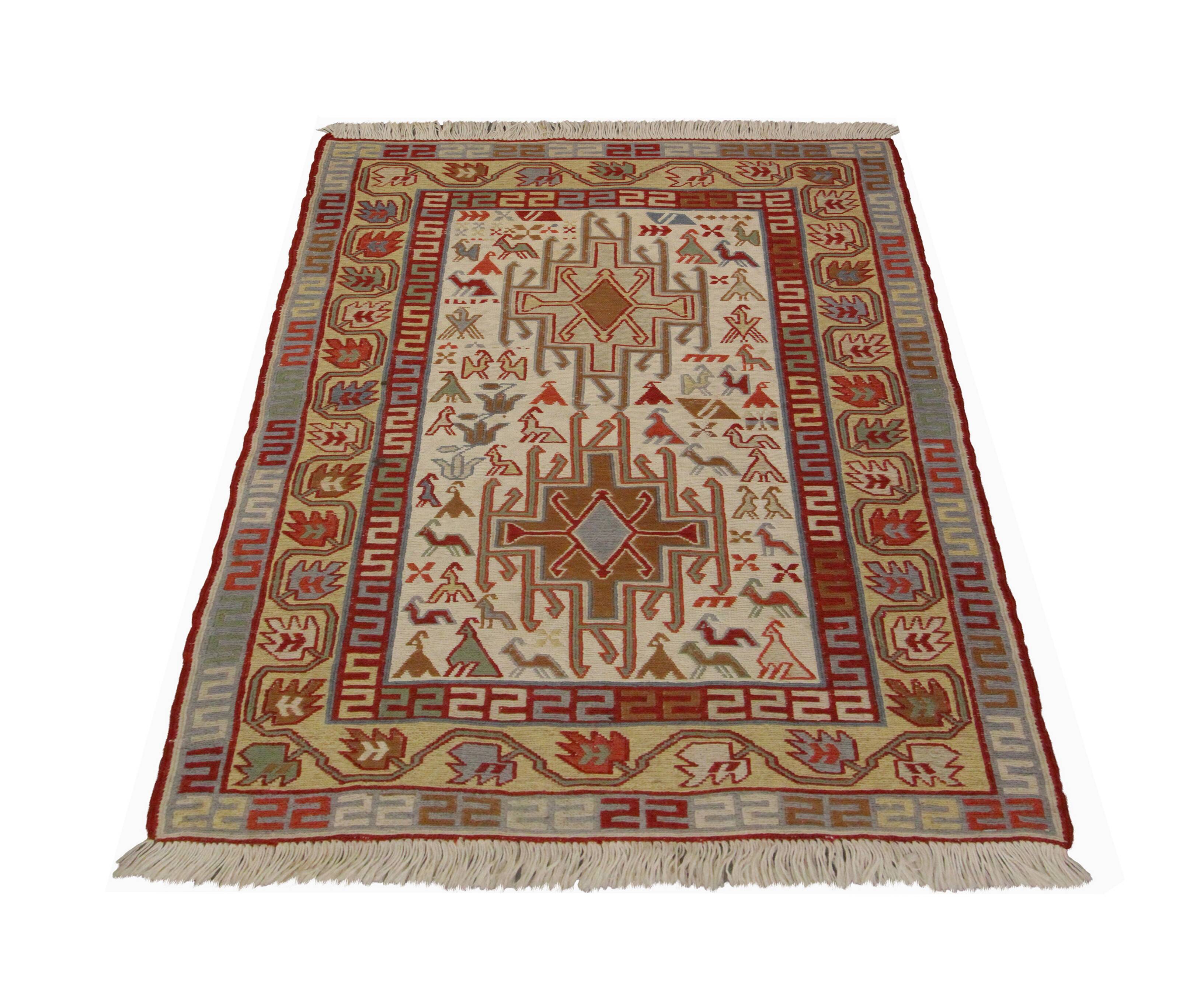 Handwoven Sumakh Kilim Rug, Wool & Silk Tribal Flatweave 103 x 73 cm