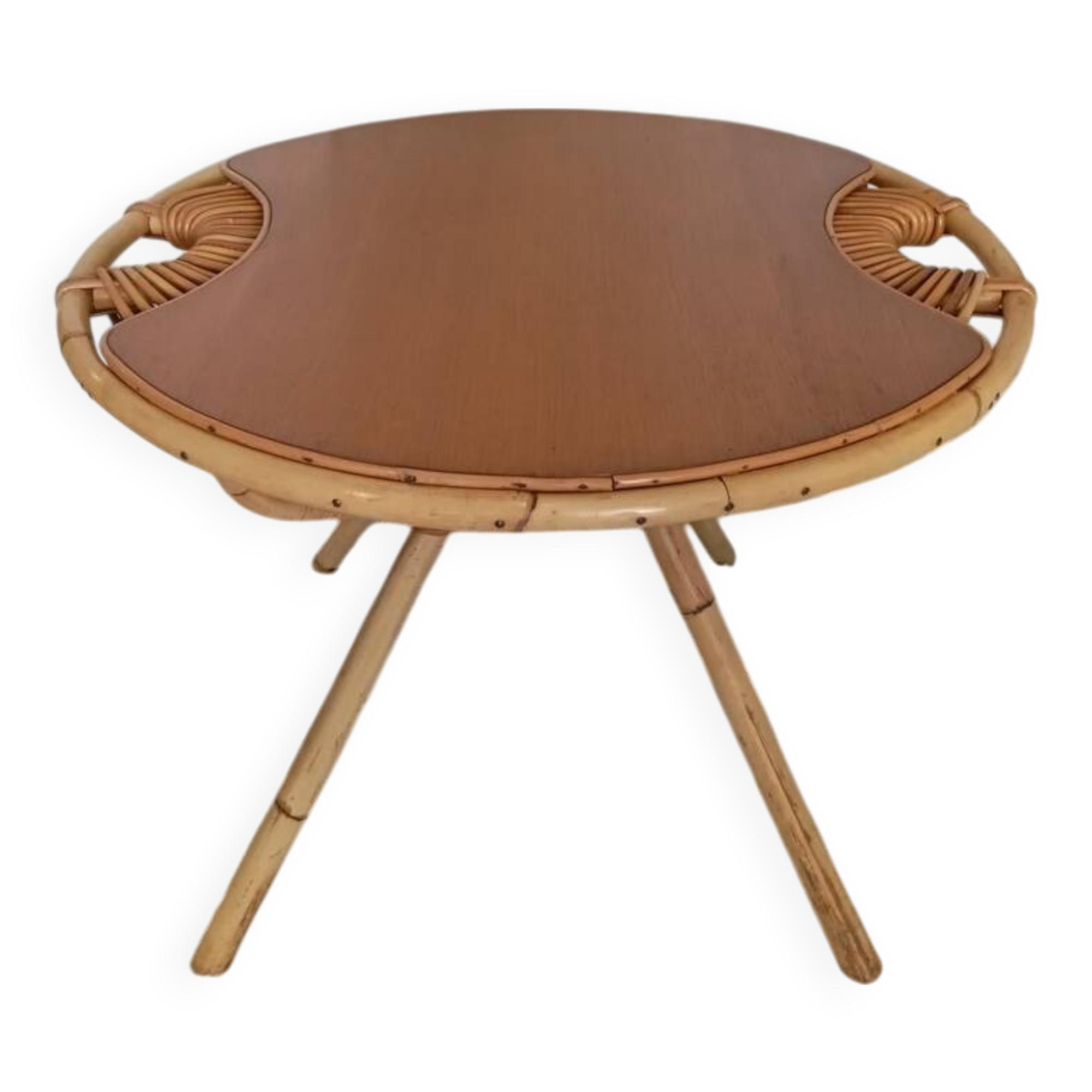 Rattan and oak coffee table from the 60s