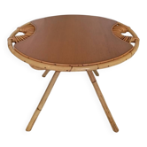 Table basse rotin et chêne années 60