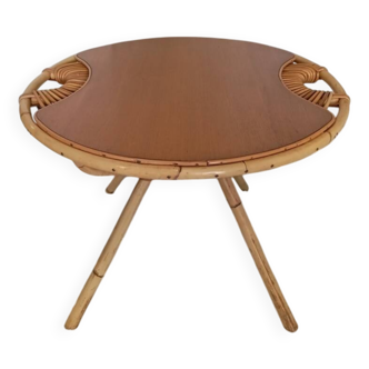 Rattan and oak coffee table from the 60s