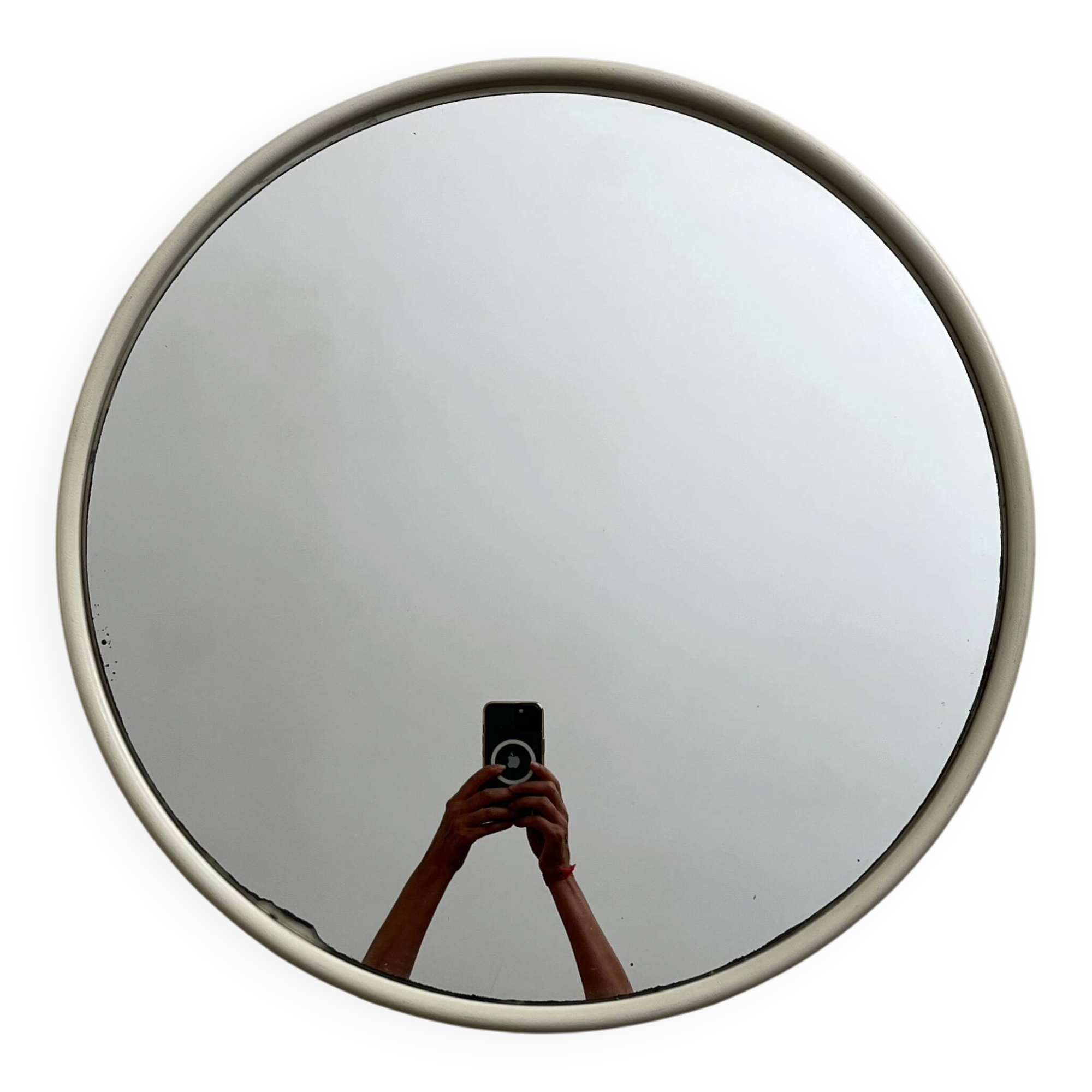 Vintage round mirror from the 70s - cream plastic/resin frame - Ø61cm