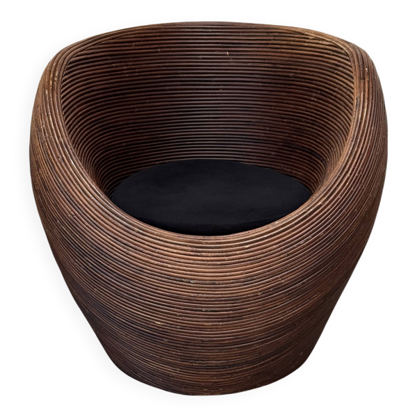 Chaise longue en rotin organique attribuée à Gabriella Crespi