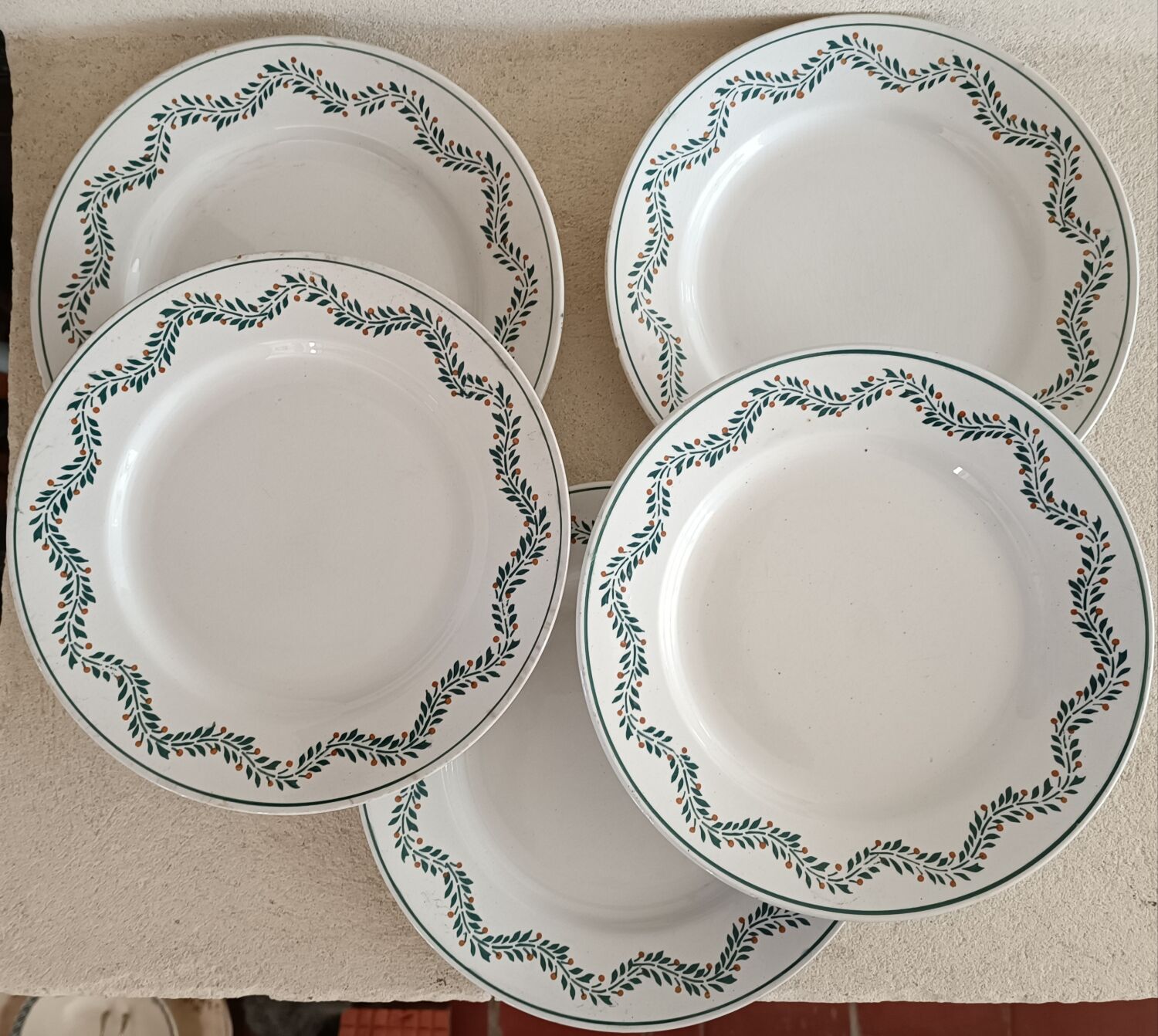 Set of five Longwy iron earth plates