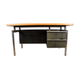 Large industrial office, double-sided, beech tray, Aluminium and tinted wood 1970.