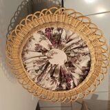 Vintage black metal tripod worker basket and wicker lid