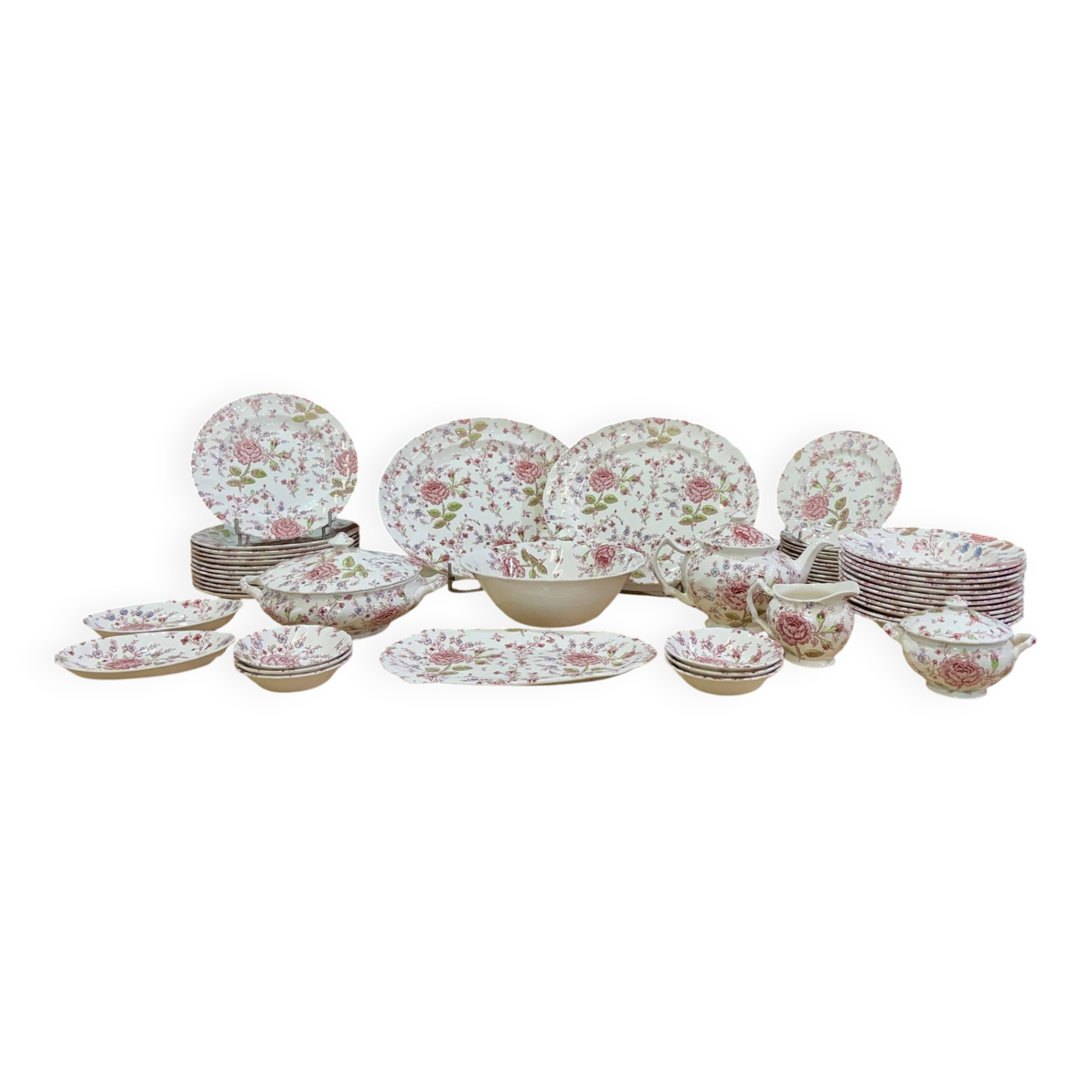 English porcelain service by Johnson Bros model Rose Chintz.