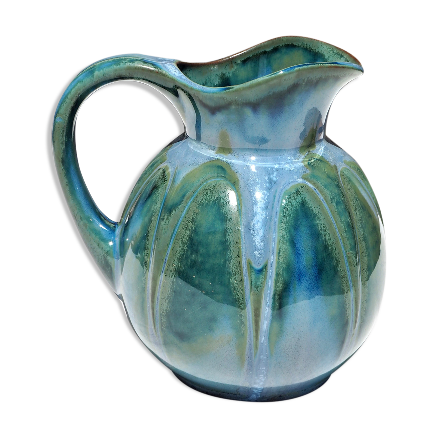Blue ceramic melon pitcher
