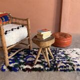 Tapis Berbère blanc et bleu Azilal - 165 x 73 cm