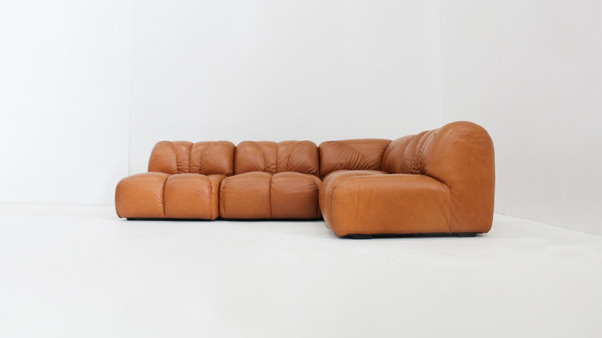 Vintage modular sofa in cognac leather, Italy 1970s