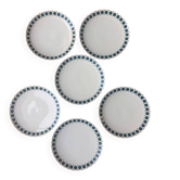 Vintage Thomas Germany flat plates, geometric blue rosette design.