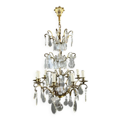 Lustre en bronze, laiton et cristal, début XXe siècle