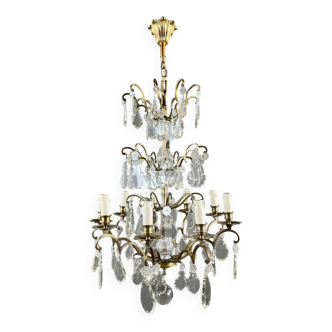 Bronze, brass and crystal chandelier, early 20th century.