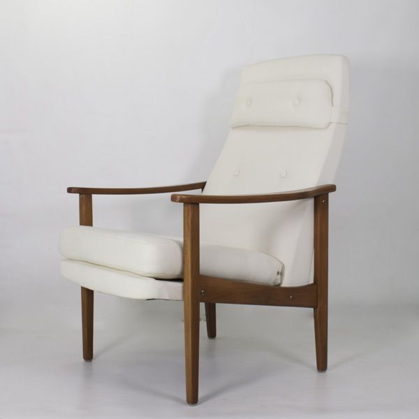 Scandinavian high-back armchair from the 1960s, adjustable headrest, restored