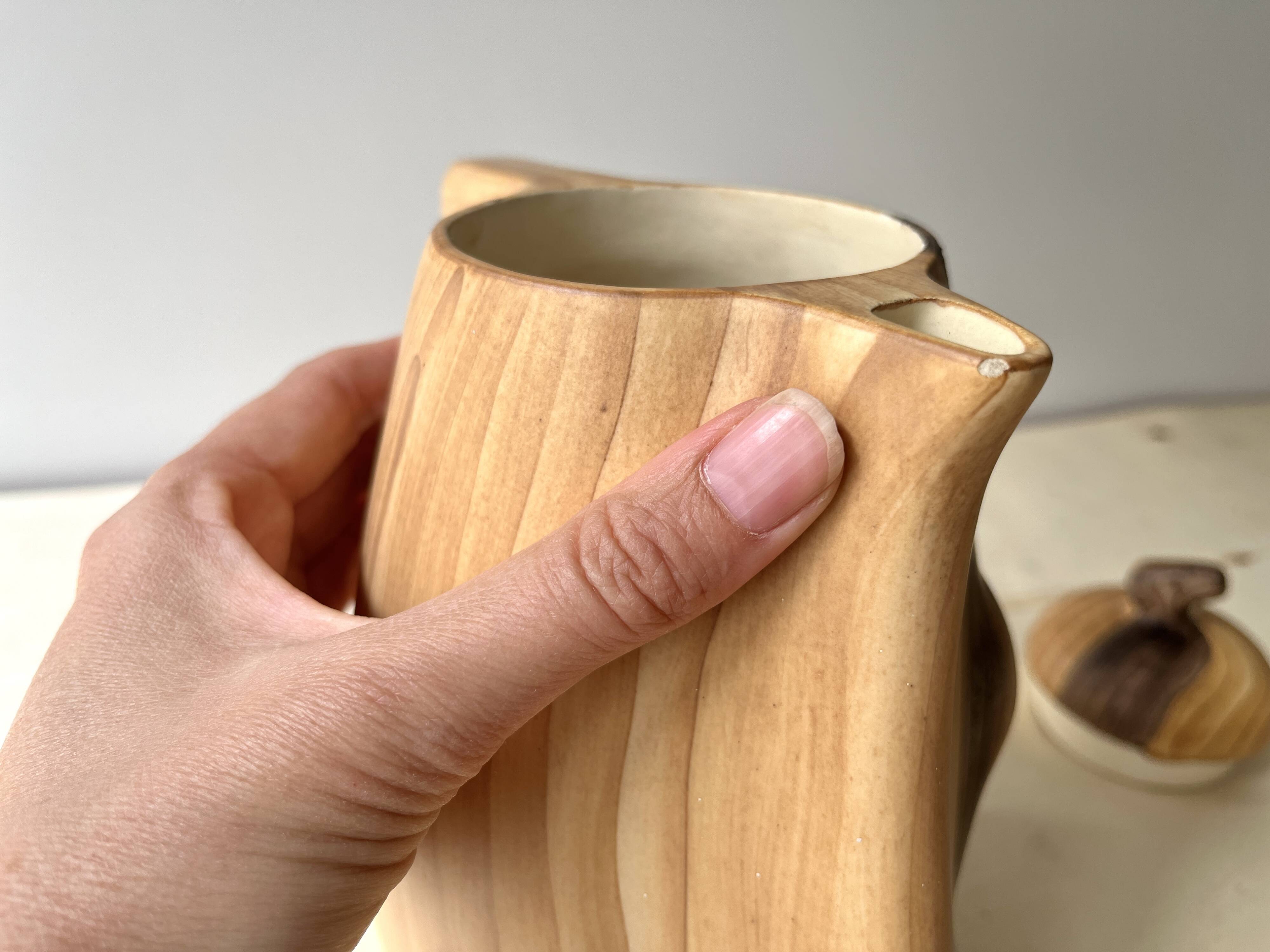 Vintage Grandjean Jourdan Vallauris faux wood coffee maker + sugar bowl