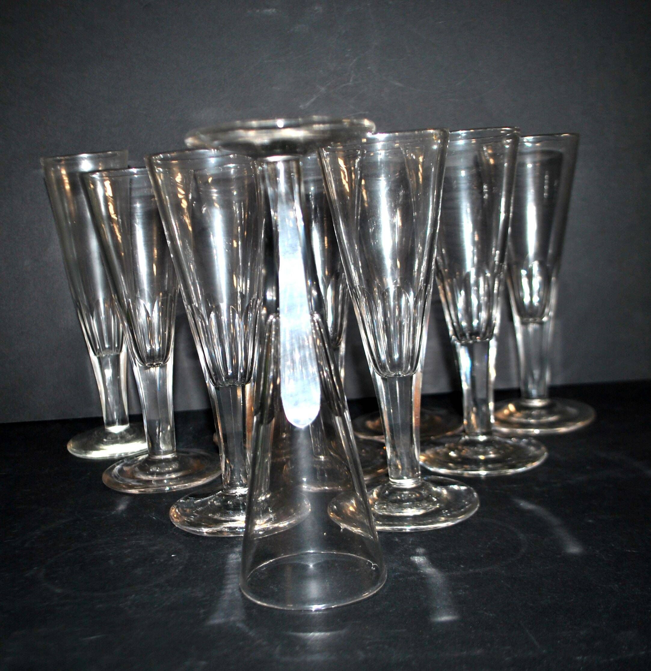 Portieux? Set of 10 cut glass champagne flutes from 1900 bistro.