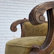 Fauteuil danois à dossier haut, années 1960, laine d'ameublement, bois de chêne massif.