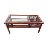 Vintage bamboo and leather coffee table