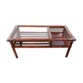Vintage bamboo and leather coffee table