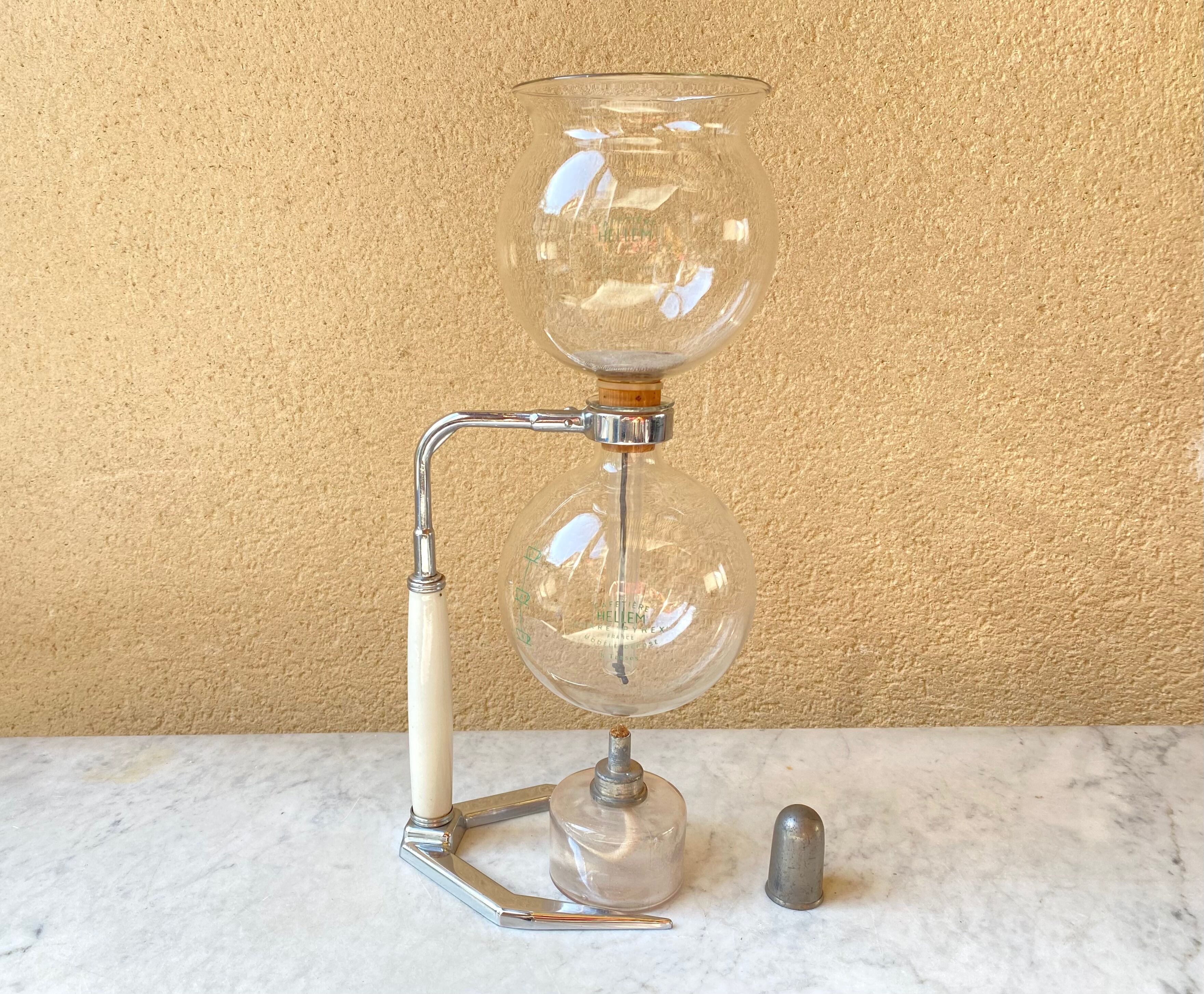 Hellem France vacuum coffee maker 8 cups vintage Pyrex glass 70s