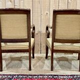 Pair of Restoration armchairs in mahogany from the end of the 19th century (fabric defects)