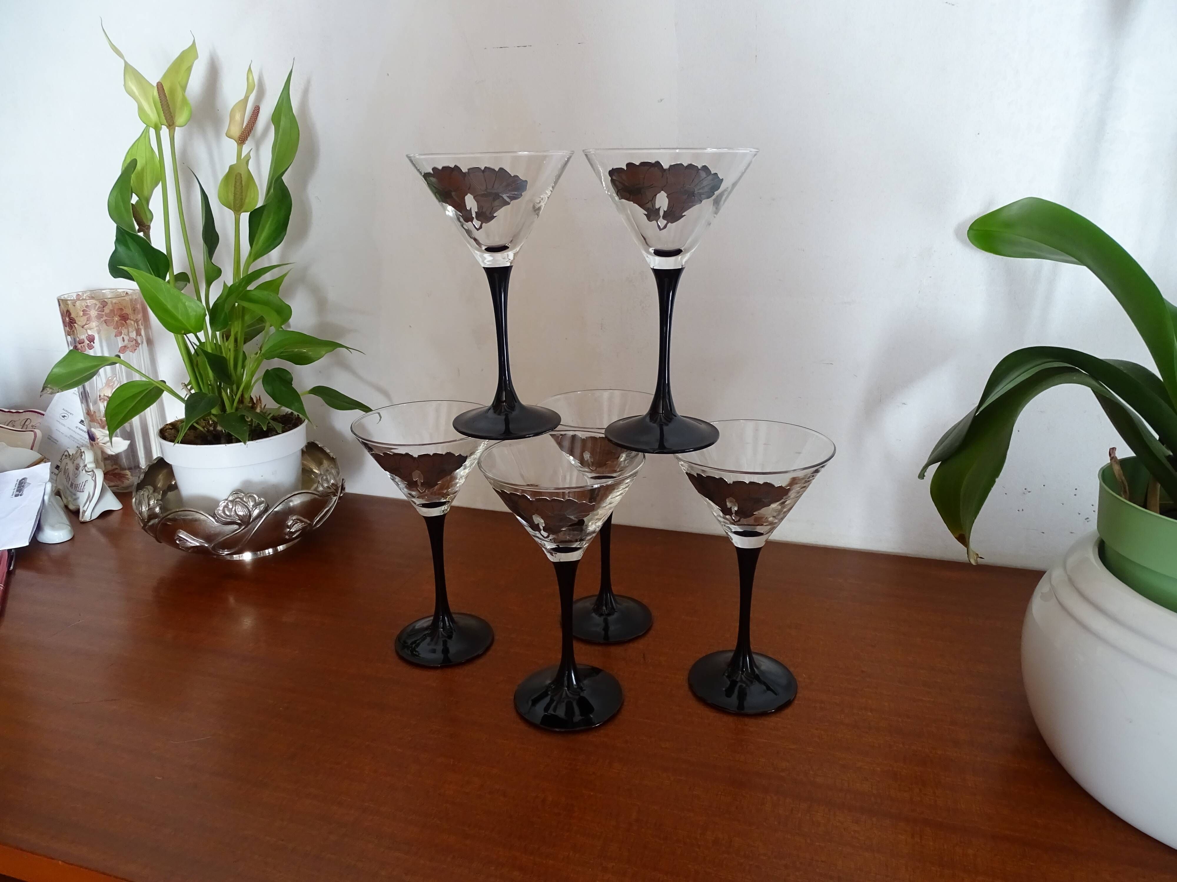Clips à Cheveux Vintages Fleurs En Verre Taillé Noir & Transparent - Années 50 - Occasion