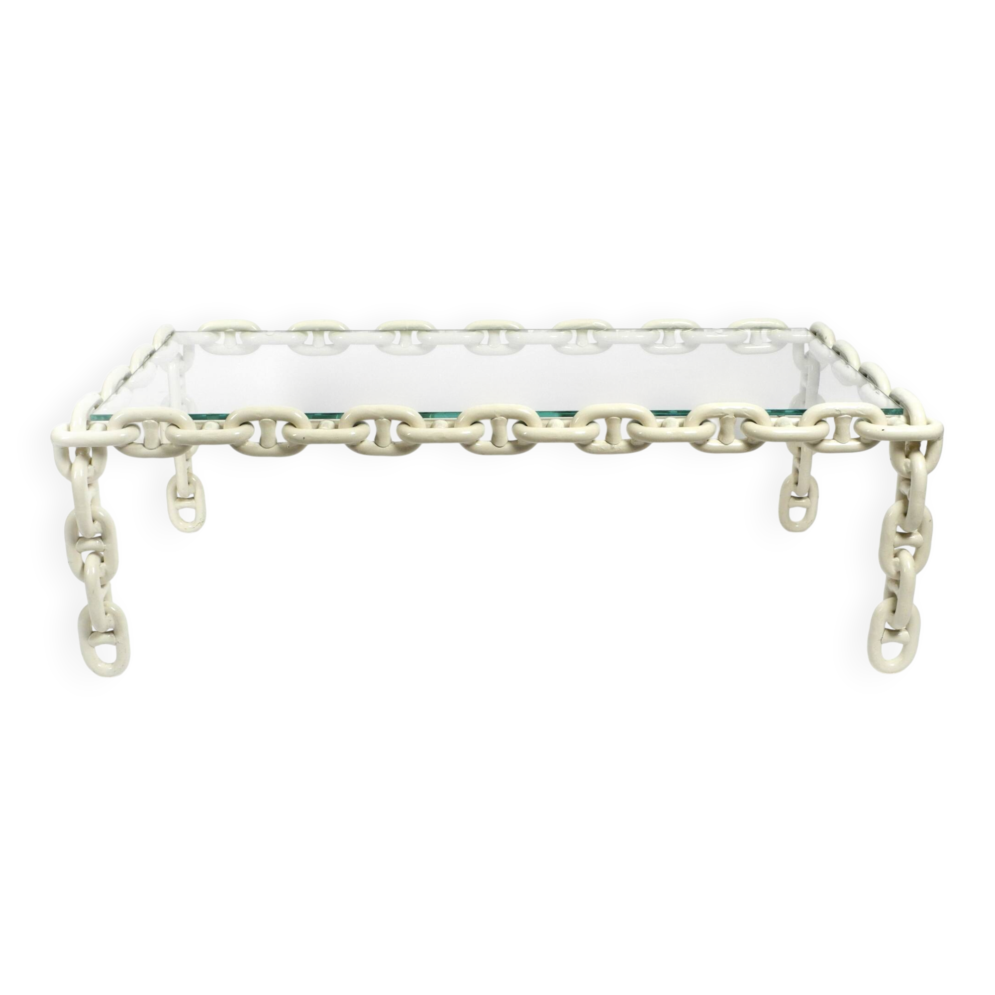 1970s XL Coffee Table Made of Nautical Iron Chain with a Thick Glass Plate