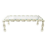 1970s XL Coffee Table Made of Nautical Iron Chain with a Thick Glass Plate