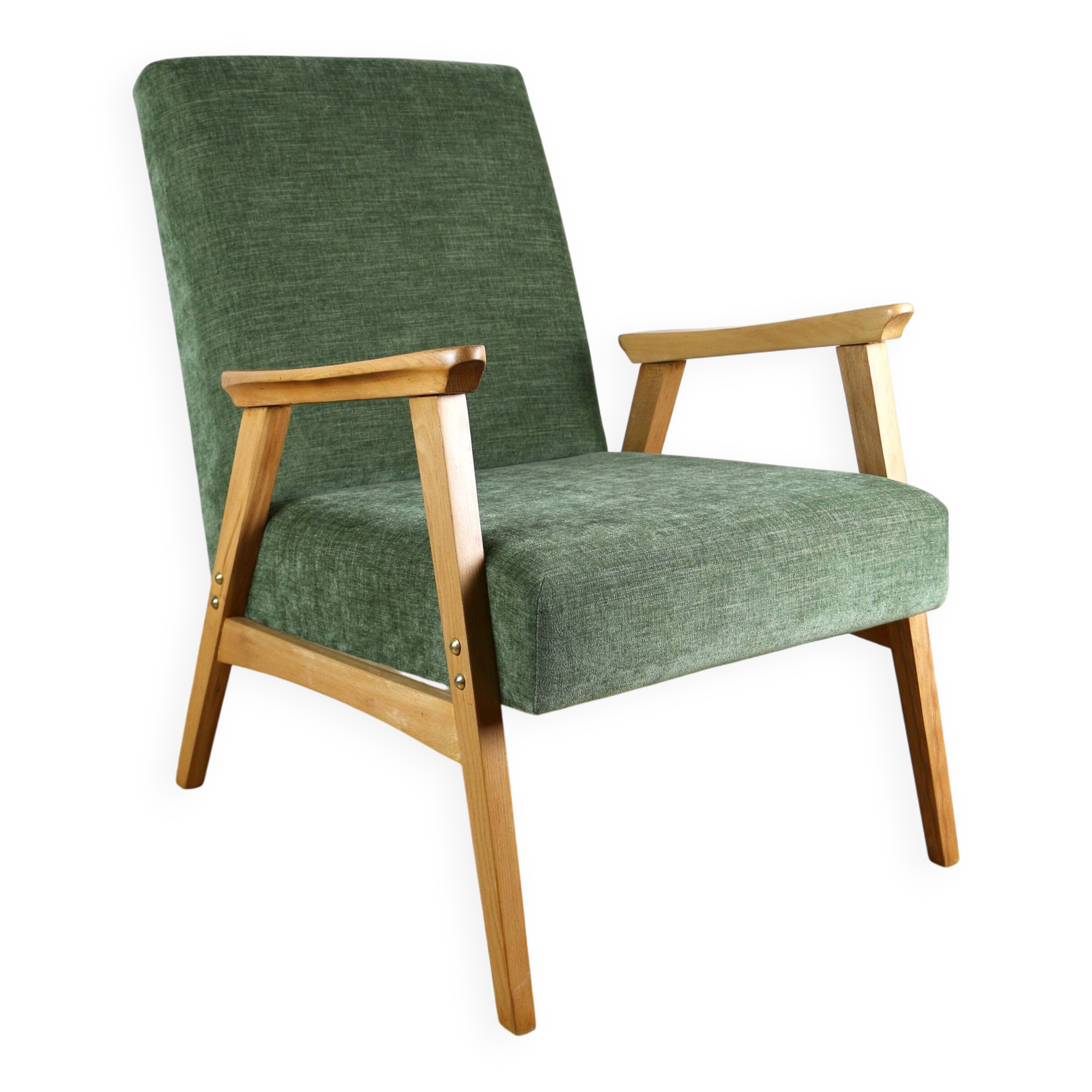 Classic armchair green olive structural light wood