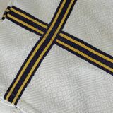 Nappe et 5 serviettes basques vintage en coton à chevrons bleu et jaune