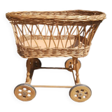 Doll cradle in vintage rattan ht total 52cm